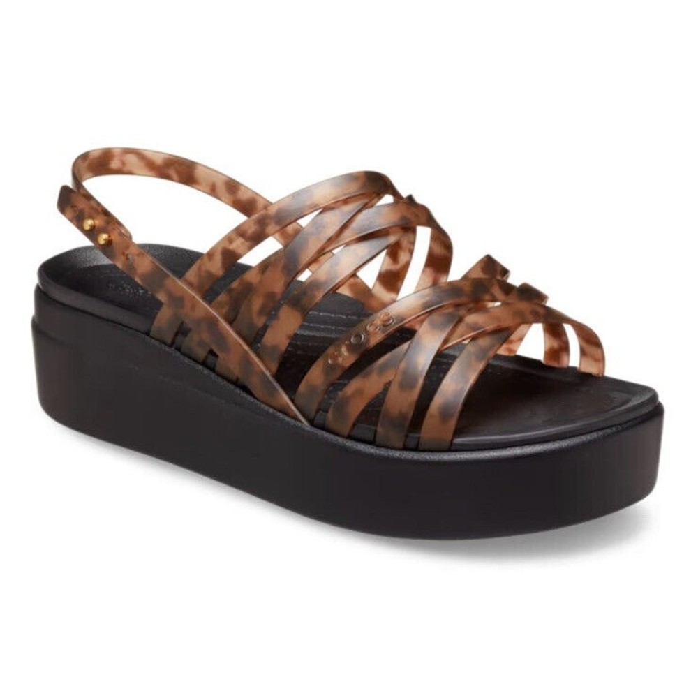 NEW Crocs Sz 6 Brooklyn Strappy Platform Wedge Sandals Black Brown